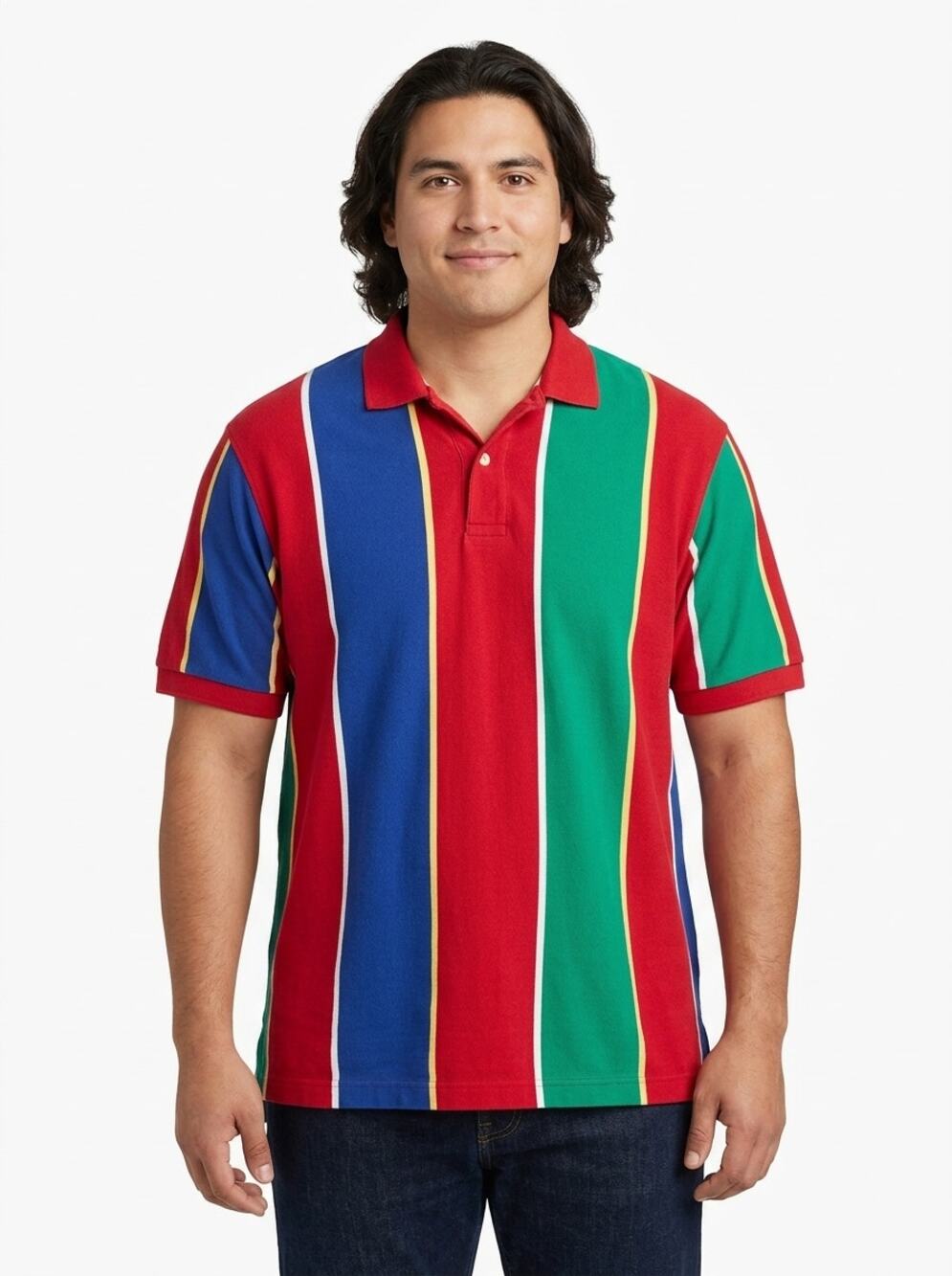 Vintage Chaps Ralph Lauren Red Striped Knit Collared Polo Men Size XL